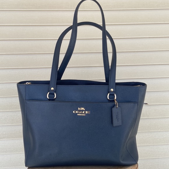 Coach Handbags - Coach Addison Tote Laptop Bag Midnight Blue Leather Purse